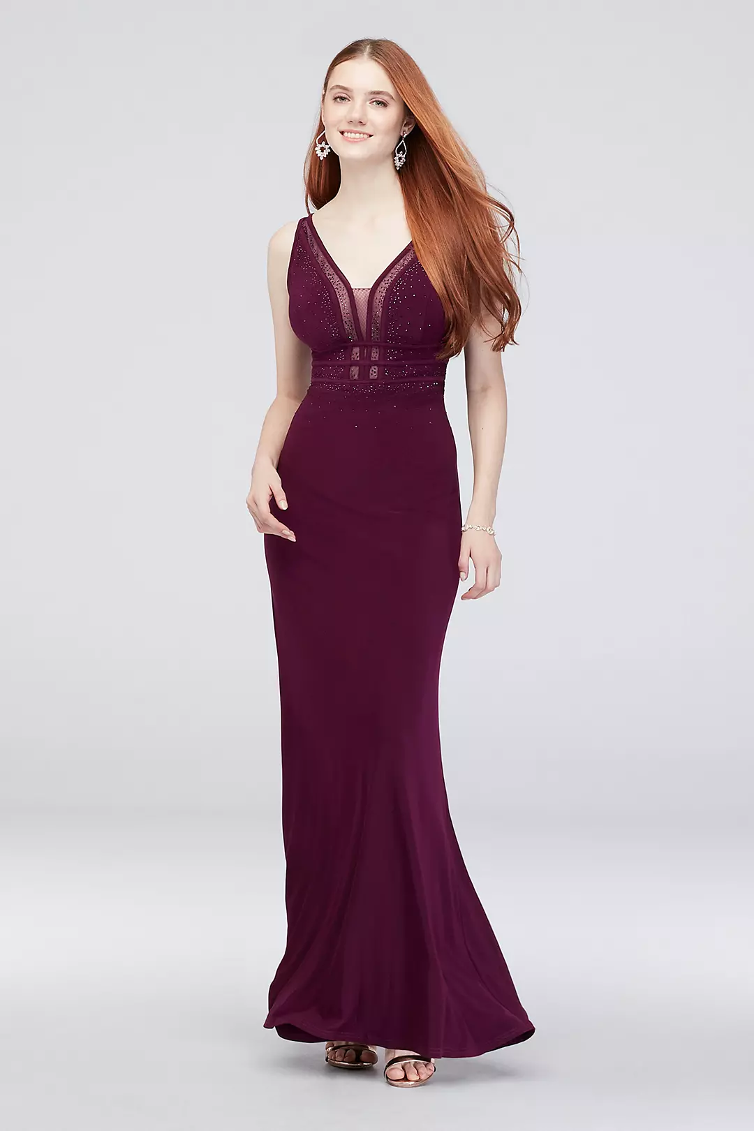 Illusion and Gem-Embellished Matte Jersey Gown Image