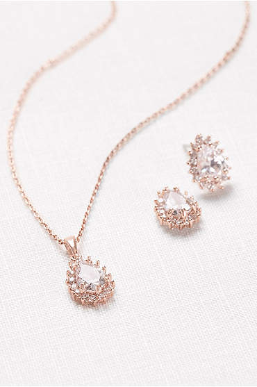 Almond Cubic Zirconia Necklace and Earring Set
