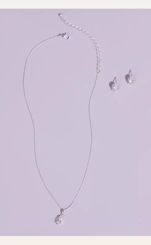 Almond Cubic Zirconia Necklace and Earring Set Image 1