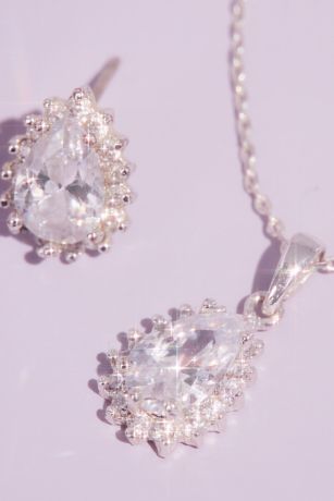 Almond Cubic Zirconia Necklace and Earring Set