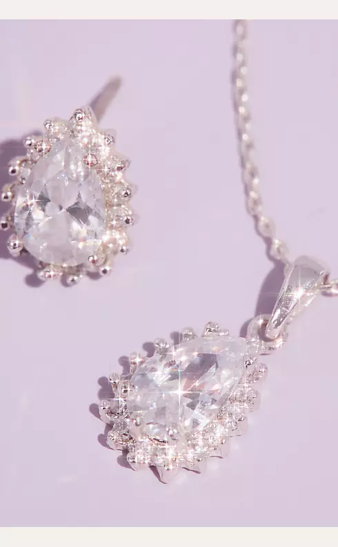 Almond Cubic Zirconia Necklace and Earring Set Image 2