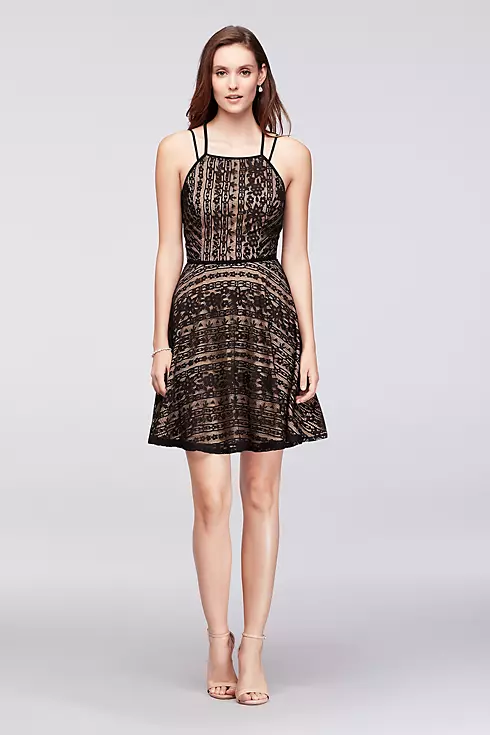 Linear Lace Fit-and-Flare Dress with Double Straps Image 1