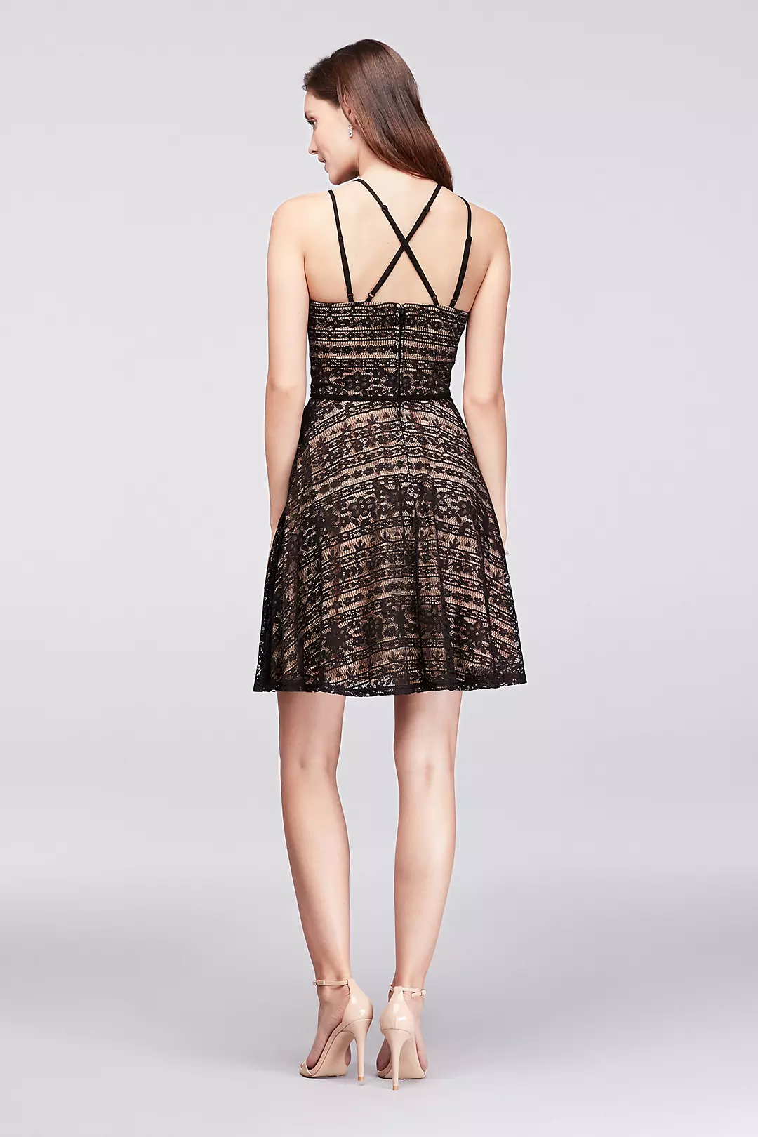 Linear Lace Fit-and-Flare Dress with Double Straps Image 2