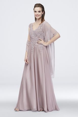 Corded Floral Lace Cap Sleeve Chiffon A-Line Dress | David's Bridal