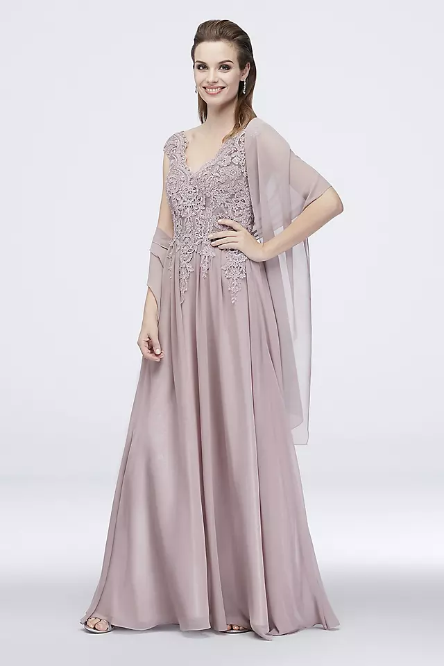 Corded Floral Lace Cap Sleeve Chiffon A-Line Dress Image 1