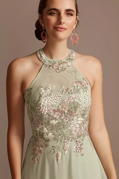 Illusion High Neck Floral Embroidered Chiffon Gown Image 5