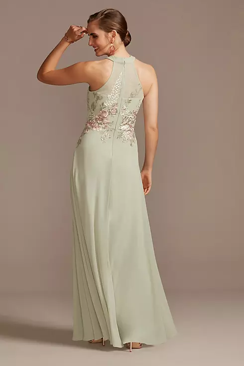 Illusion High Neck Floral Embroidered Chiffon Gown Image 3