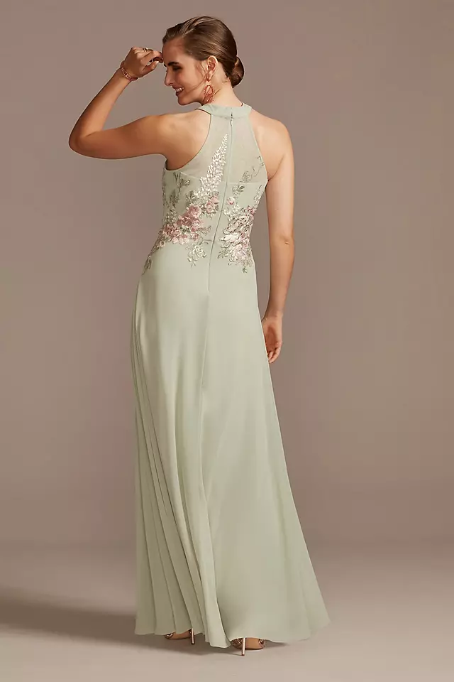 Illusion High Neck Floral Embroidered Chiffon Gown Image 3