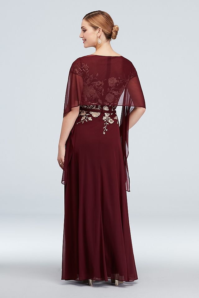 Metallic Floral Illusion Cap Sleeve Gown and Shawl Image 2