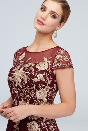 Metallic Floral Illusion Cap Sleeve Gown and Shawl | David's Bridal