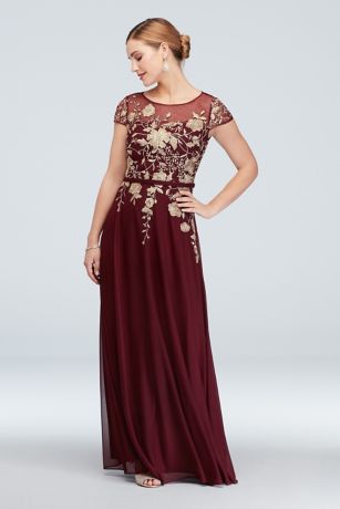 Metallic Floral Illusion Cap Sleeve Gown and Shawl | David's Bridal