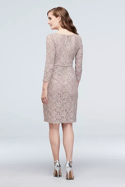 Glitter Lace 3/4-Sleeve Cocktail Dress with Belt Image 2