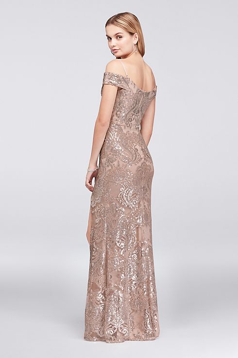 Off-The-Shoulder Lace Gown with Sequin Appliques Image 2