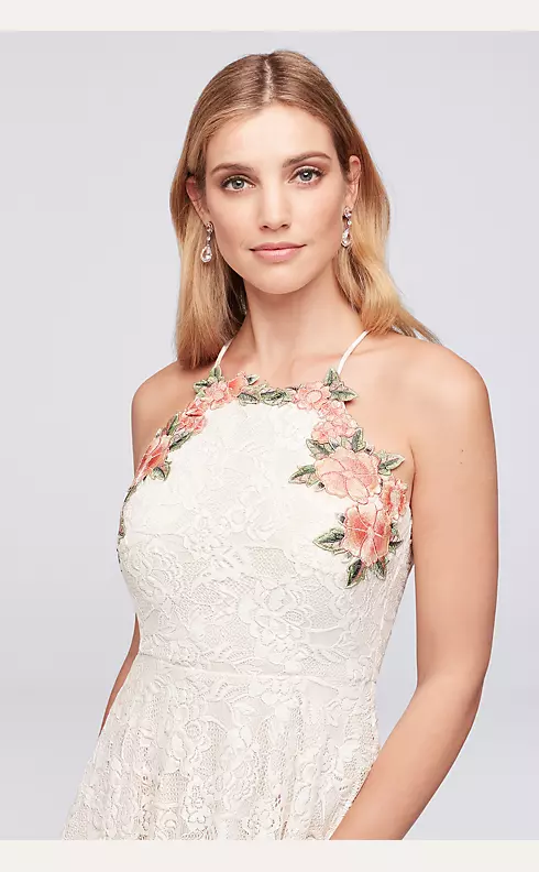 High-Low Tiered Lace Dress with Floral Embroidery Image 3