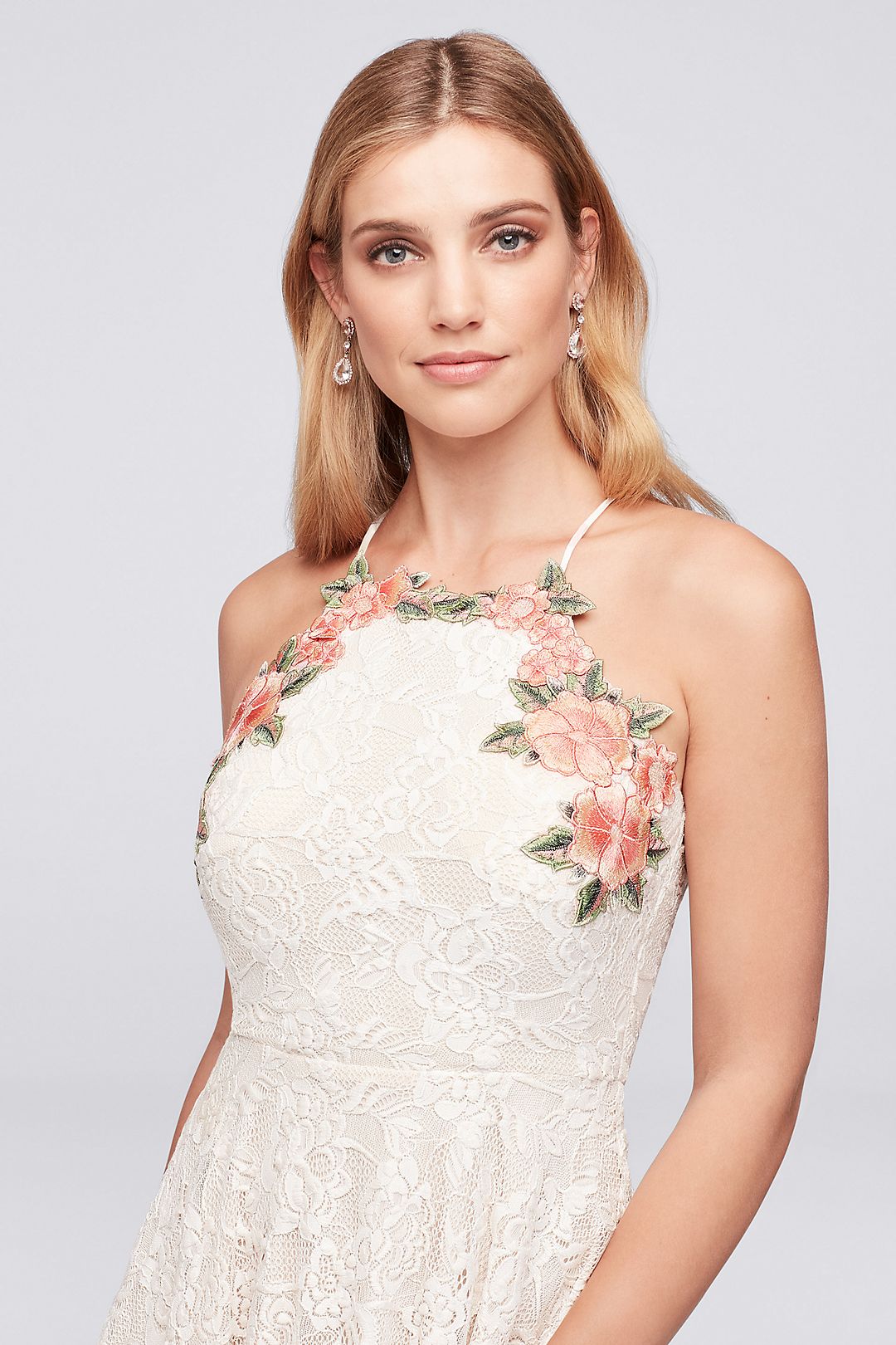 High-Low Tiered Lace Dress with Floral Embroidery Image 3