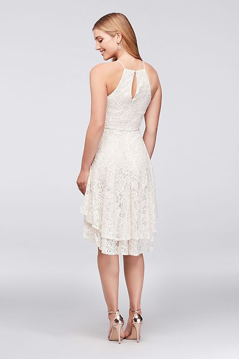 High-Low Tiered Lace Dress with Floral Embroidery Image 2
