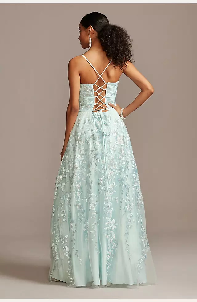 Floral Embellished Spaghetti Strap Lace-Up Gown Image 2