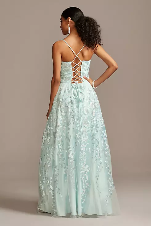 Floral Embellished Spaghetti Strap Lace-Up Gown Image 2