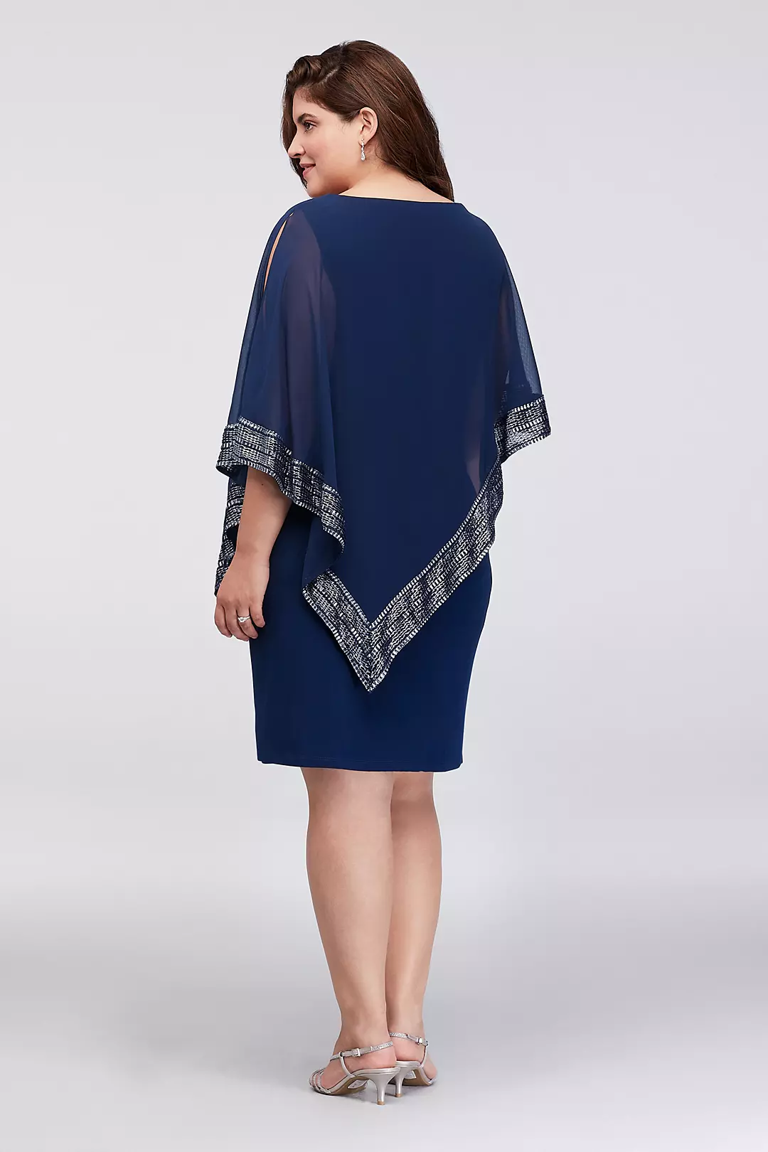 Chiffon and Jersey Dress with Foil-Trim Capelet Image 2