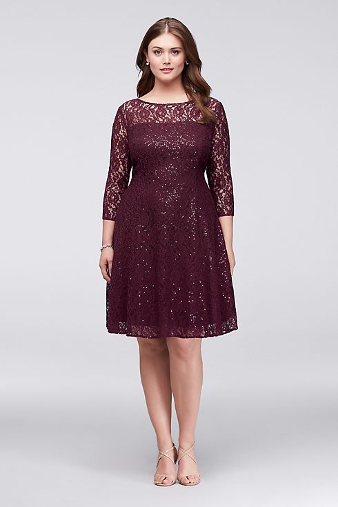 Sequined Lace Fit-and-Flare Dress Image 1