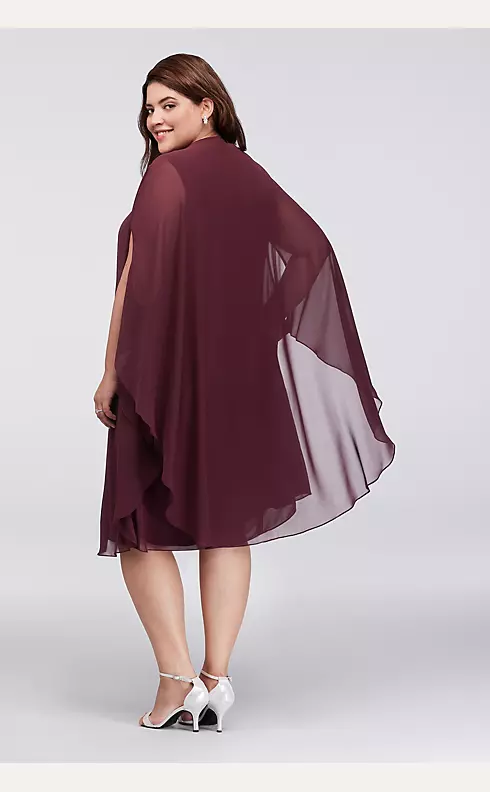 Crystal Keyhole Chiffon Plus Size Dress with Cape Image 2