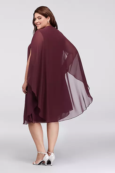 Crystal Keyhole Chiffon Plus Size Dress with Cape Image 2