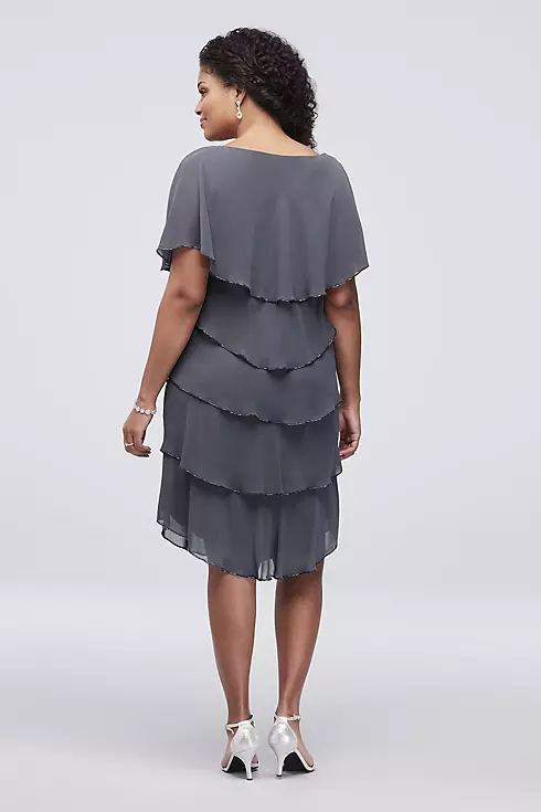 Short Sleeve Tiered Chiffon Plus Size Cape Dress  Image 2