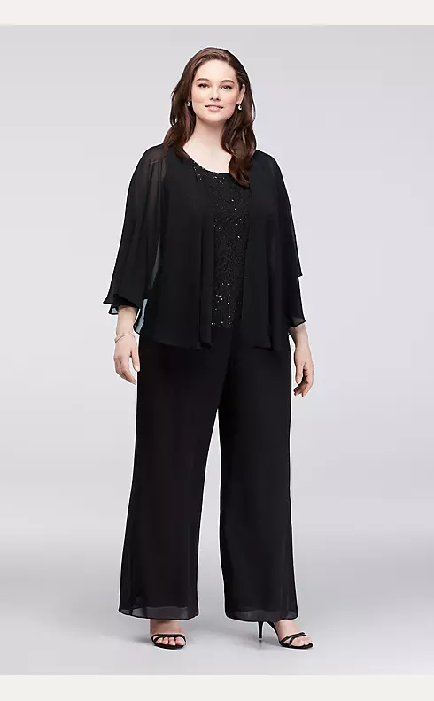 Sequin Lace and Chiffon Plus Size Pant Suit Image 1