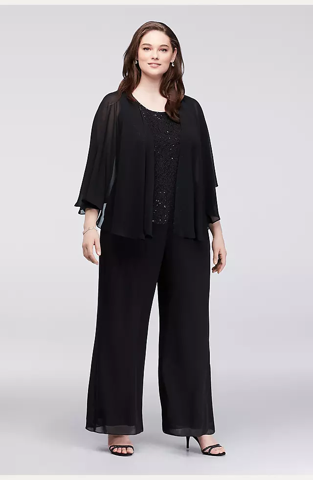 Sequin Lace and Chiffon Plus Size Pant Suit Image