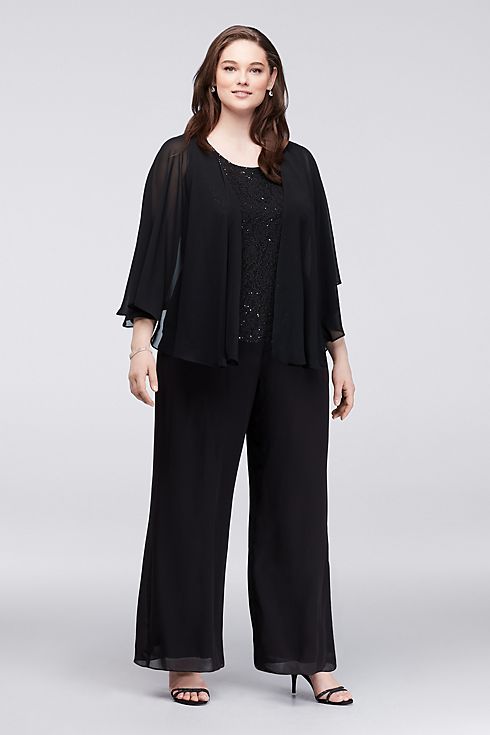 Sequin Lace and Chiffon Plus Size Pant Suit Image 1