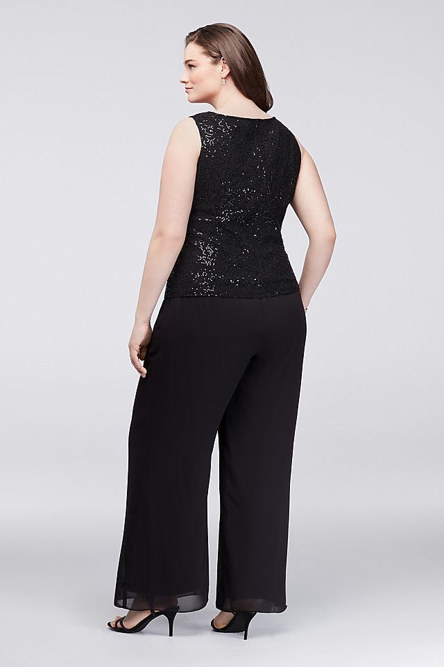 Sequin Lace and Chiffon Plus Size Pant Suit Image 4