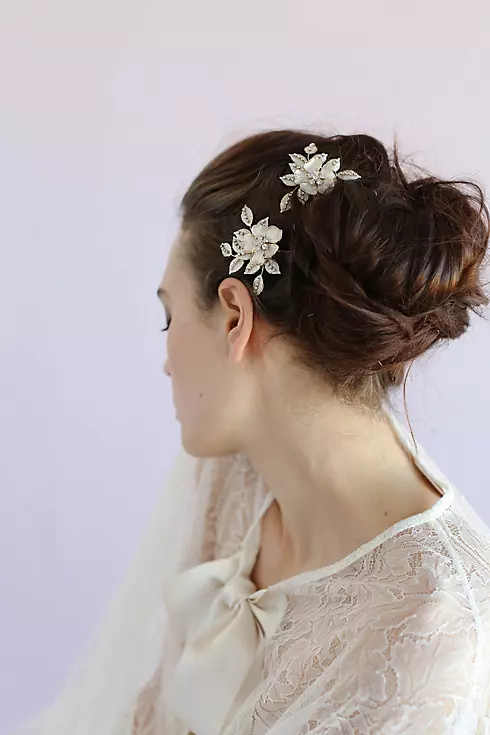 Crystal Speckled Blossom and Leaf Hair Pin Set Image 3