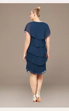 Plus Size Tiered Capelet Chiffon Dress Image 2