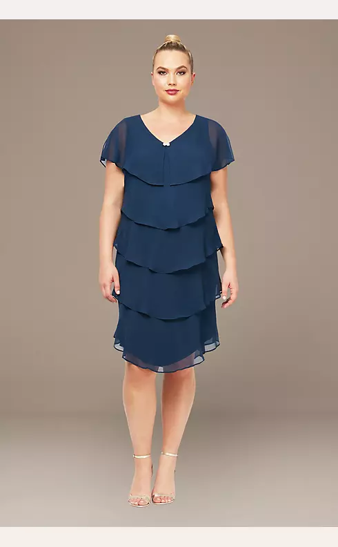 Plus Size Tiered Capelet Chiffon Dress Image 1