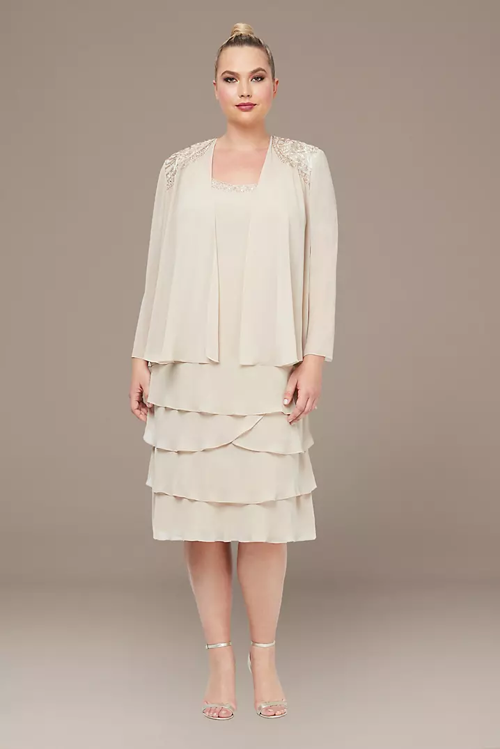 Plus Size Tiered Chiffon Drop Waist Jacket Dress | David's Plus Size Tiered Chiffon Drop Waist Jacket Dress | David's