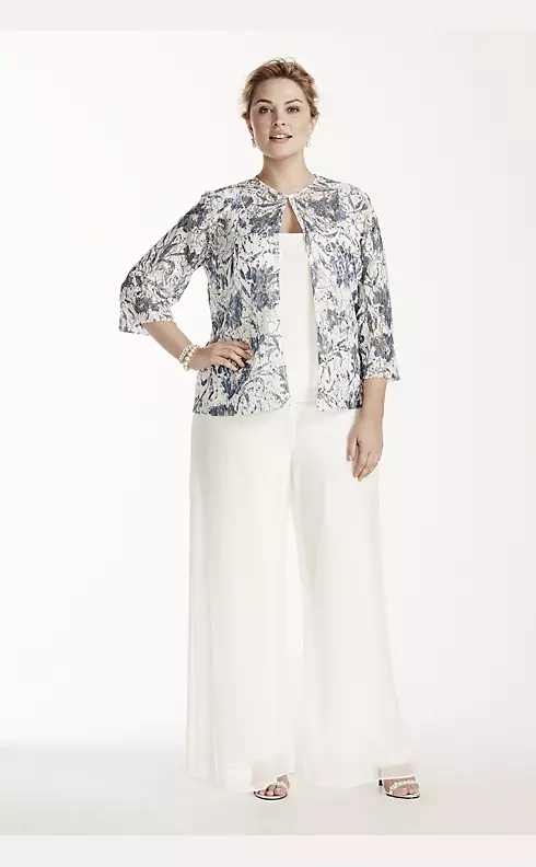 Three Piece Pant Suit with 3/4 Sleeve Print Jacket Image 1