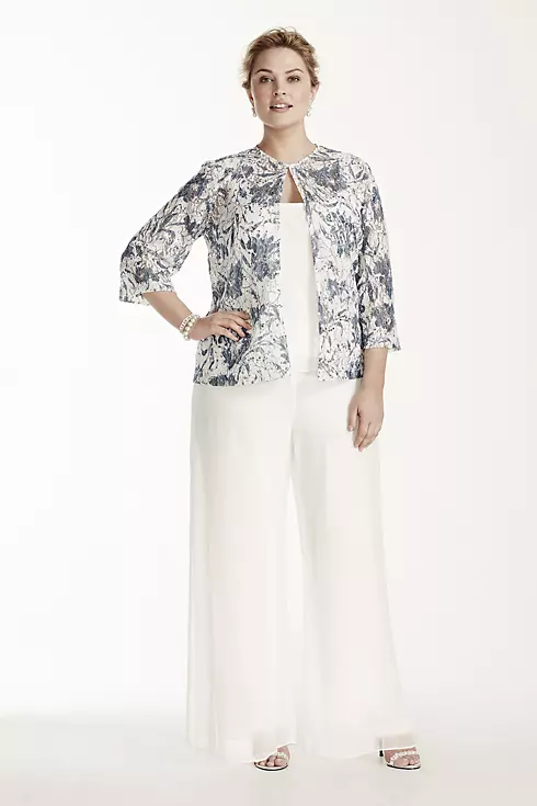 Three Piece Pant Suit with 3/4 Sleeve Print Jacket Image 1