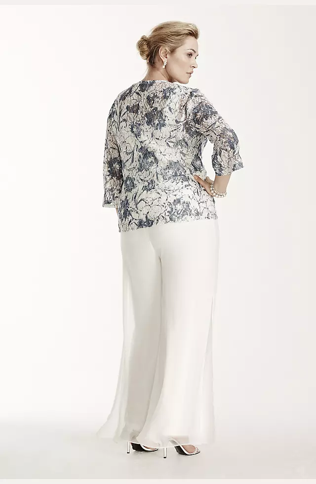 Three Piece Pant Suit with 3/4 Sleeve Print Jacket Image 2