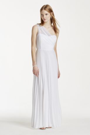 One Shoulder Aline Dress with Crystal Brooch | David's Bridal