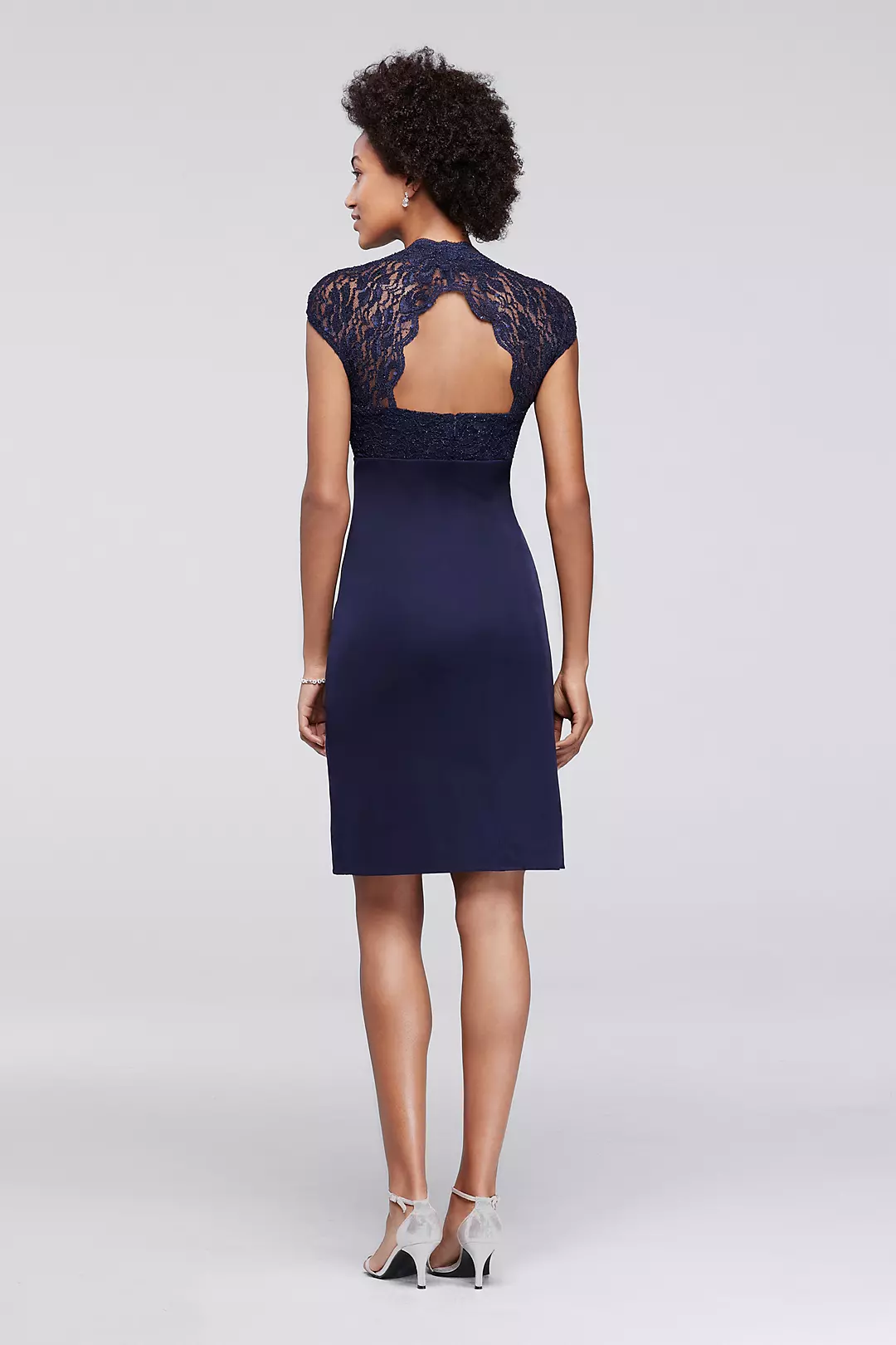 Short Dress with Glitter Lace Cap Sleeves Image 2