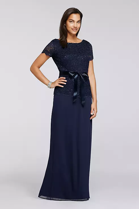 Long Lace Dress with Cap Sleeves and Cowl Back Image 1
