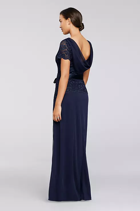 Long Lace Dress with Cap Sleeves and Cowl Back Image 2