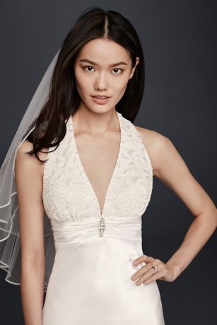 Charmeuse Sheath Wedding Dress with Lace Halter David's Bridal