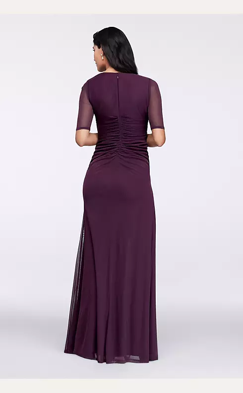 Long Dress with Illusion Sleeves and Ruched Bodice Image 2