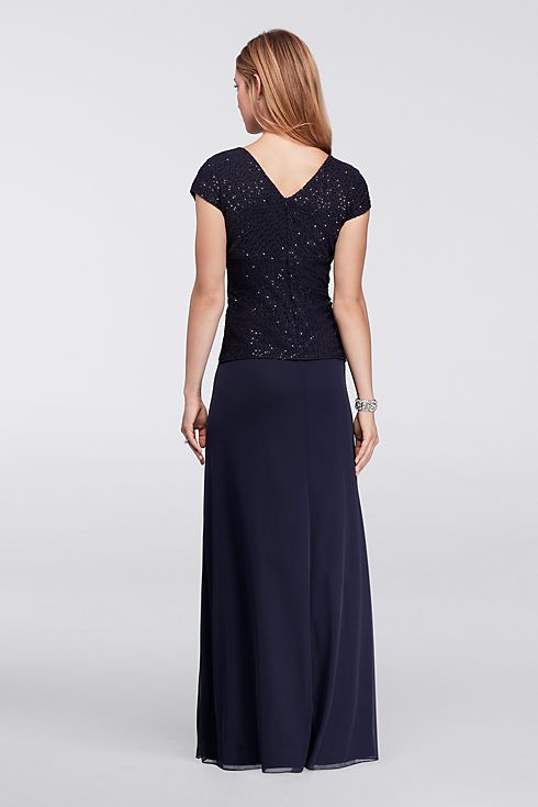 Long Cap-Sleeve Dress with Sequin Lace Bodice Image 2