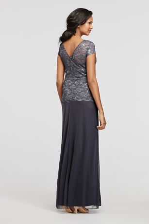 Two Piece Lace Mock Wrap Top with Jersey Skirt | David's Bridal