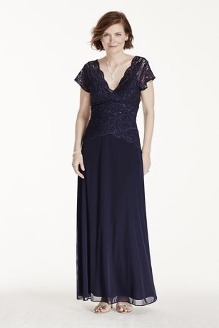 Two Piece Lace Mock Wrap Top with Jersey Skirt | David's Bridal