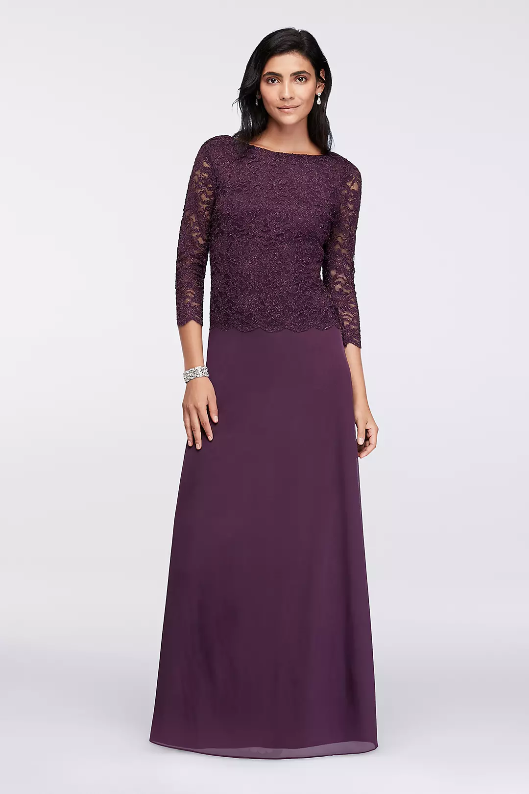 Long-Sleeve Lace Bodice Dress with Bateau Neckline Image