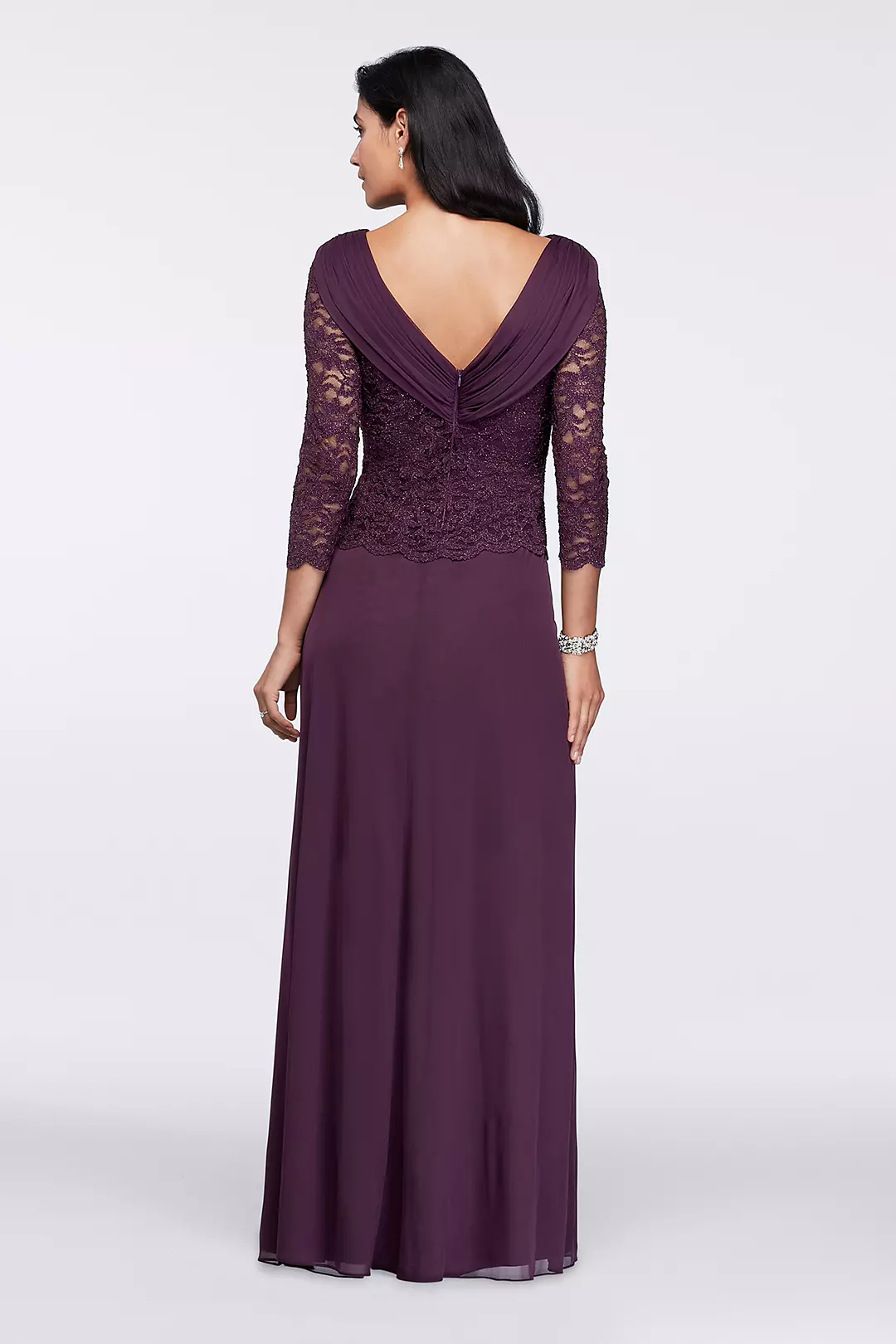Long-Sleeve Lace Bodice Dress with Bateau Neckline Image 2
