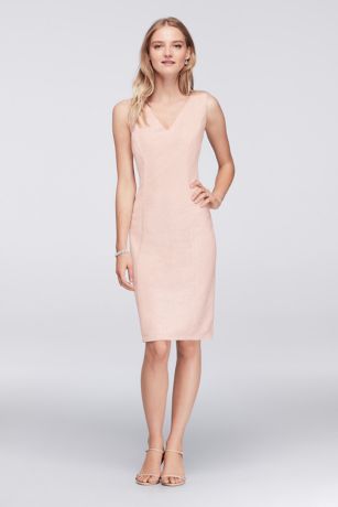 Textured V-Neck Shift Dress with Chiffon Cape | David's Bridal